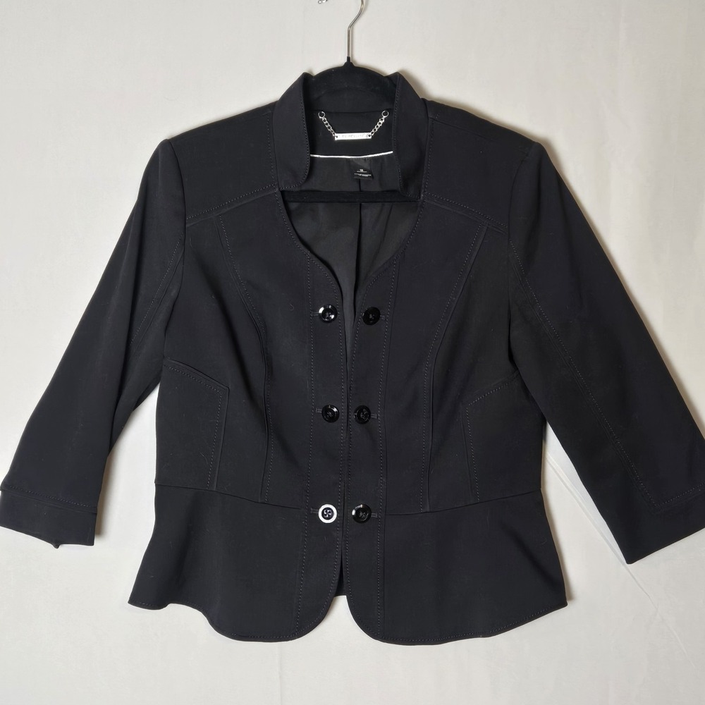 White House Black Market Black Blazer Career Jacket Sz 12 Open Front Work Wear